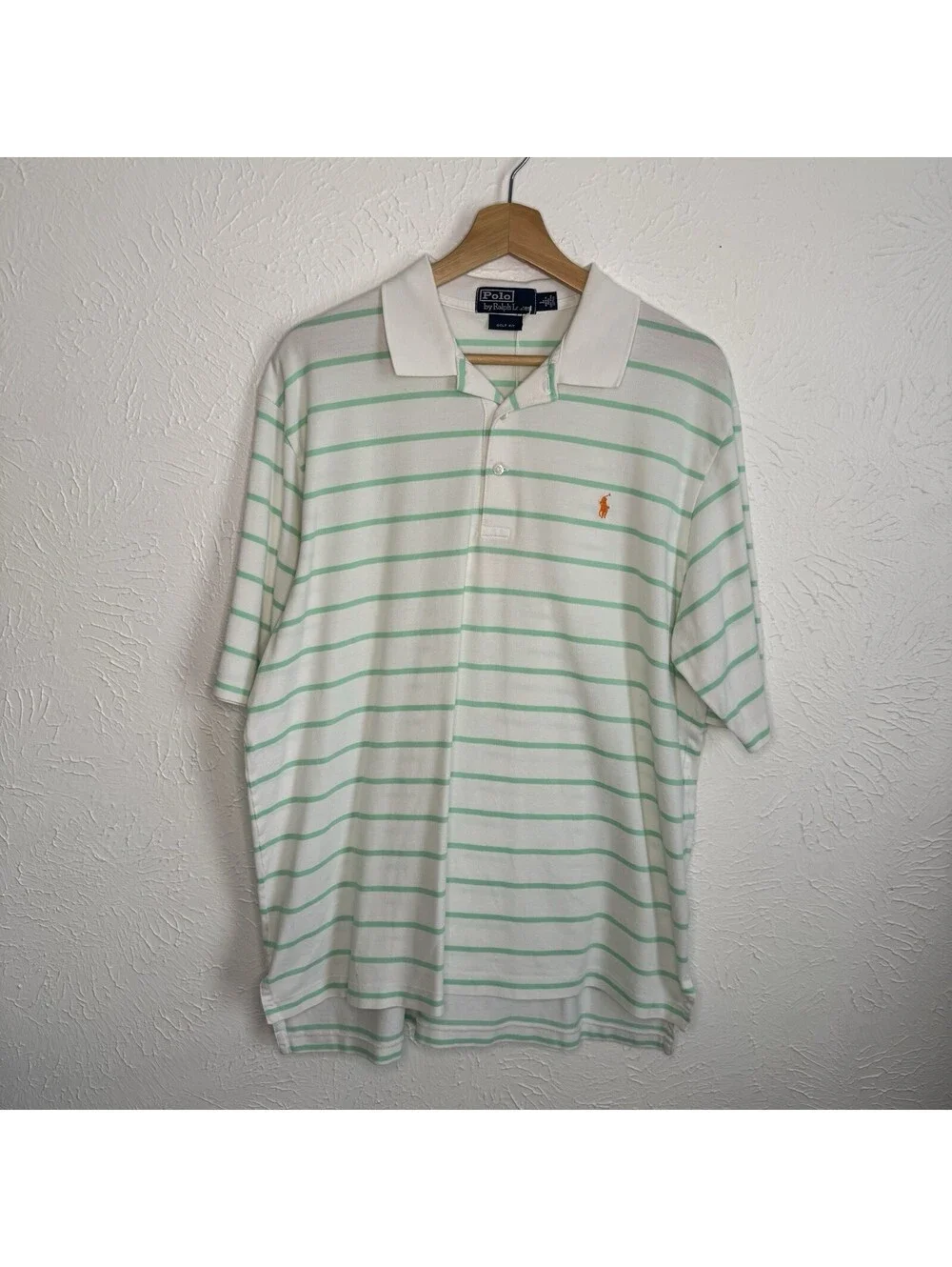 Vintage Polo Ralph Lauren White Green Striped Polo Short Sleeve Golf Shirt Large